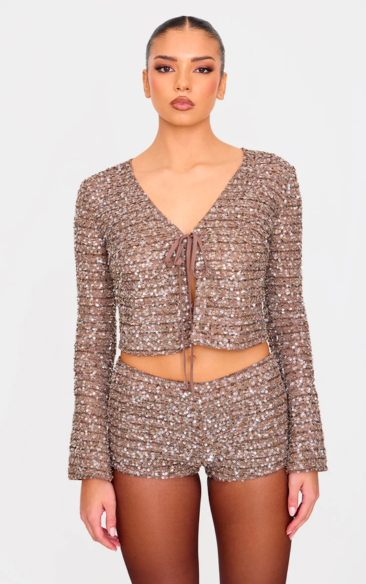 Taupe Textured Sequin Set